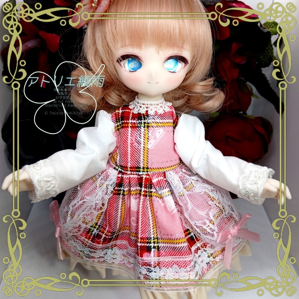 TinyFox ピンクのチェックワンピース