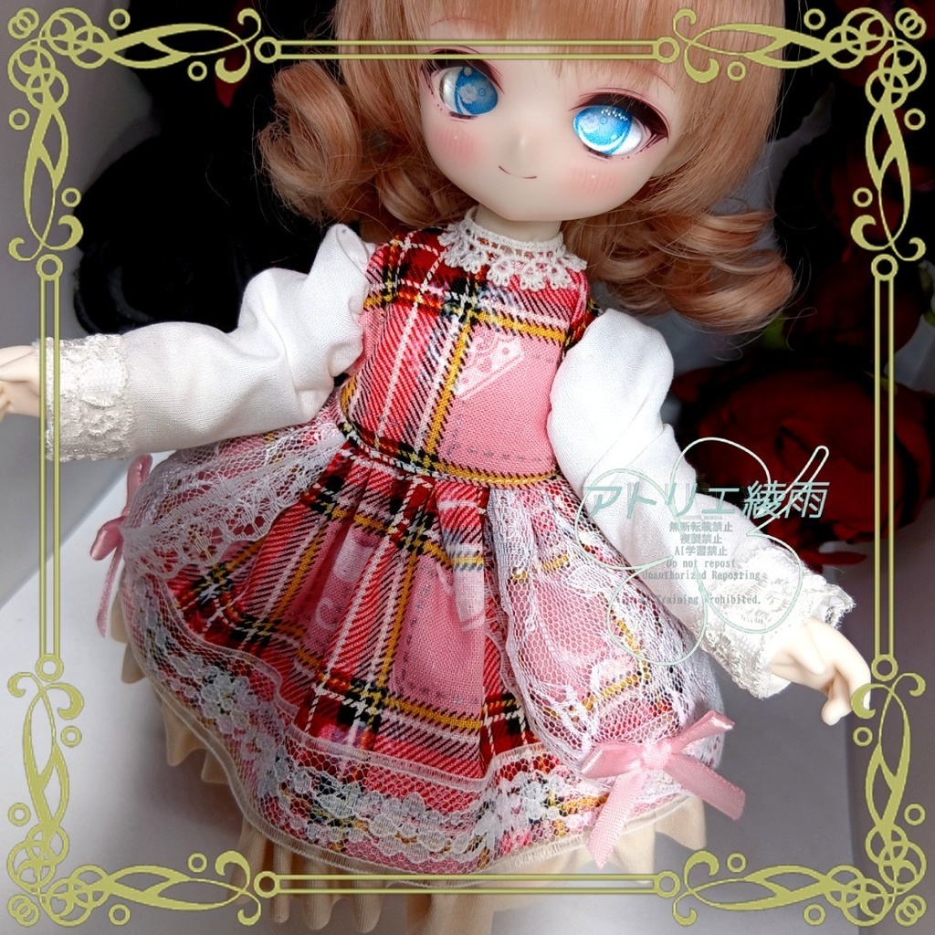 TinyFox ピンクのチェックワンピース