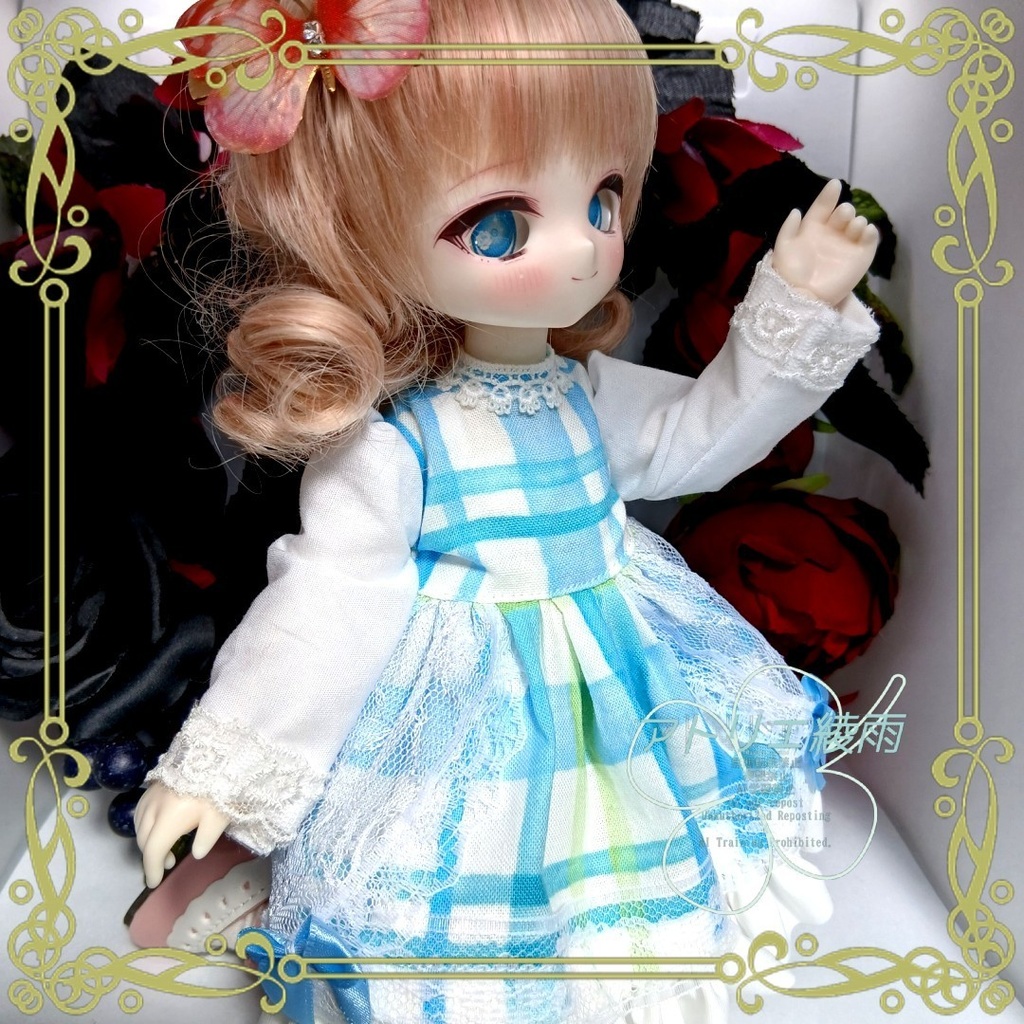 TinyFox　春色チェックのワンピース（青）