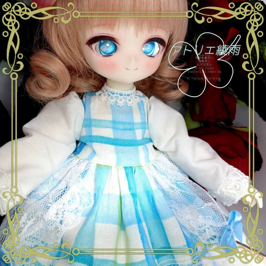 TinyFox　春色チェックのワンピース（青）