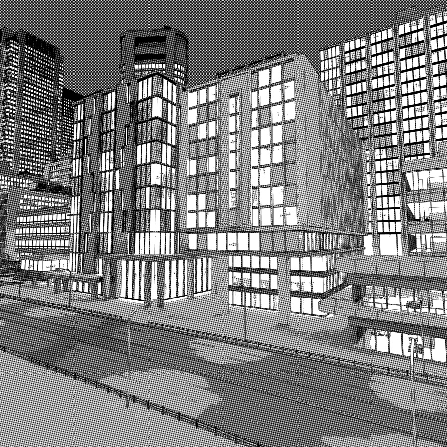 オフィス街交差点(夜・カラー)