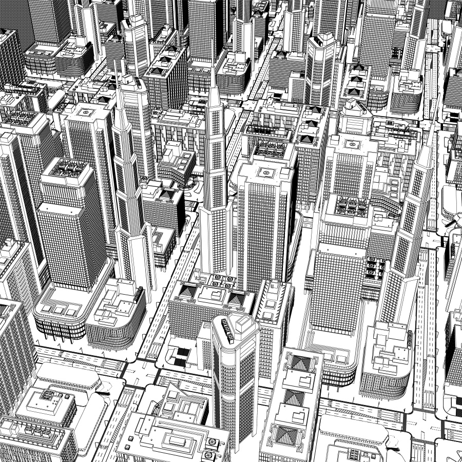 オフィス街交差点(夜・カラー)