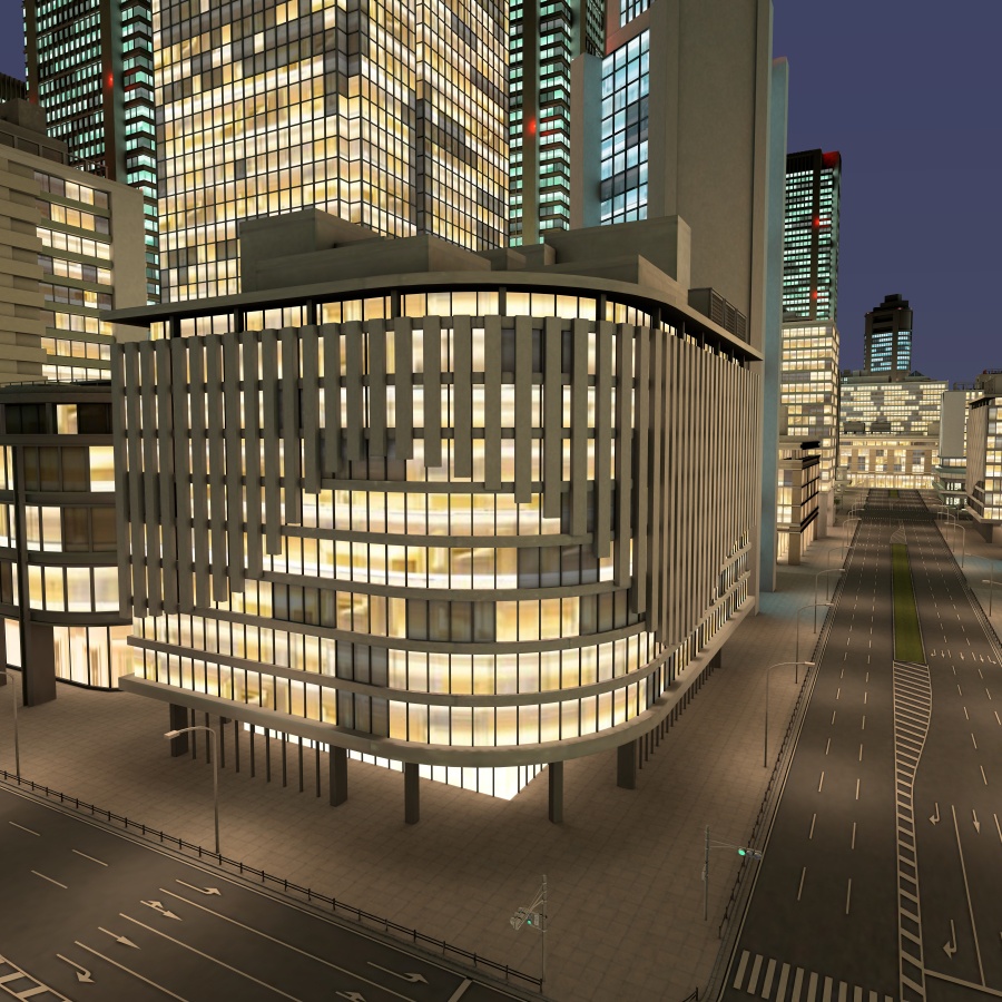 オフィス街交差点(夜・カラー)