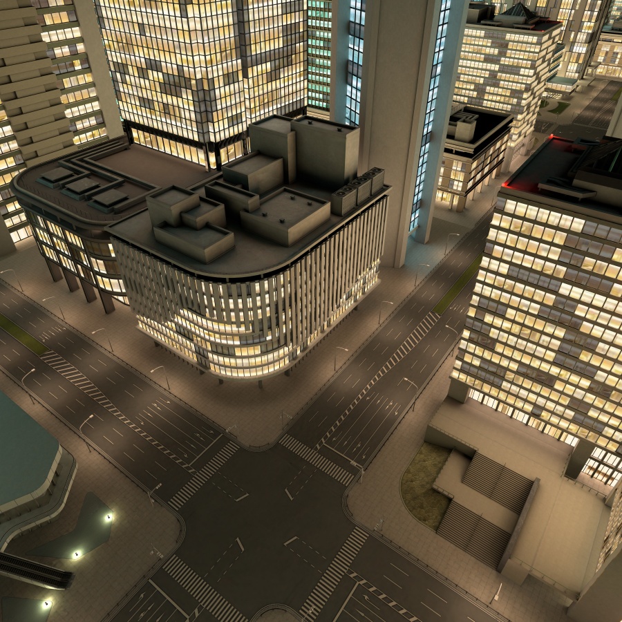 オフィス街交差点(夜・カラー)