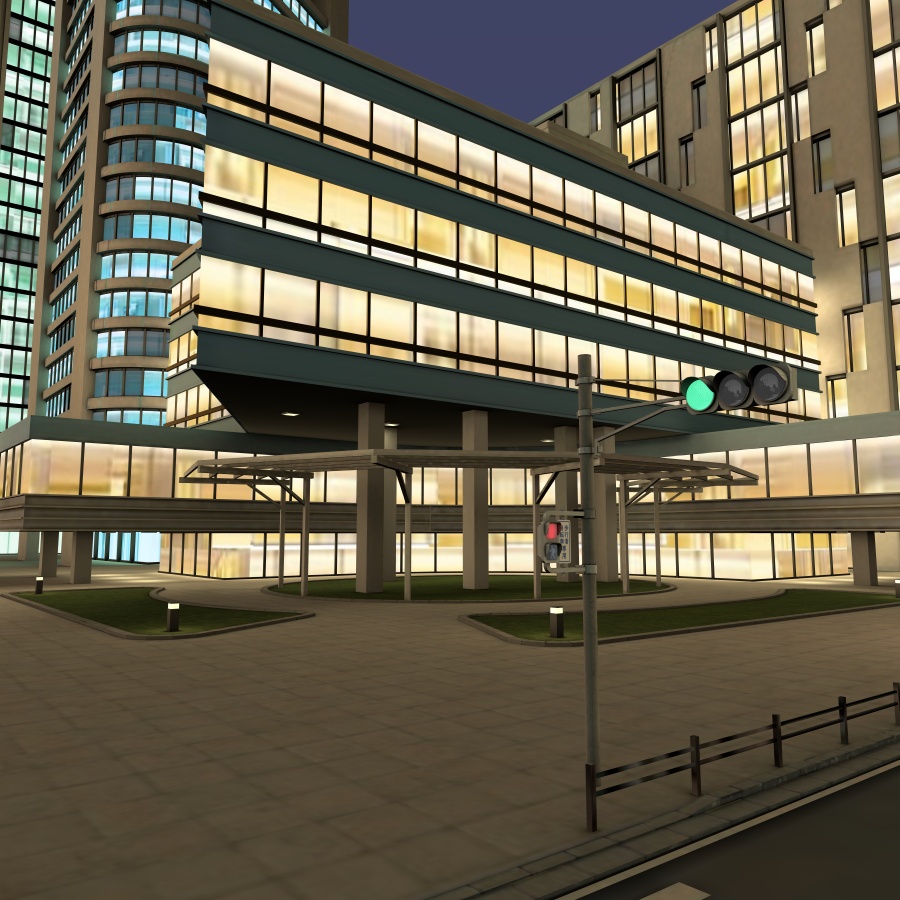 オフィス街交差点(夜・カラー)