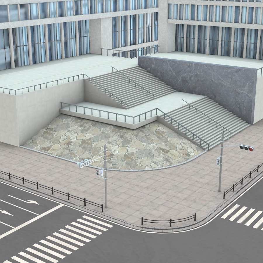 オフィス街交差点(昼・カラー)