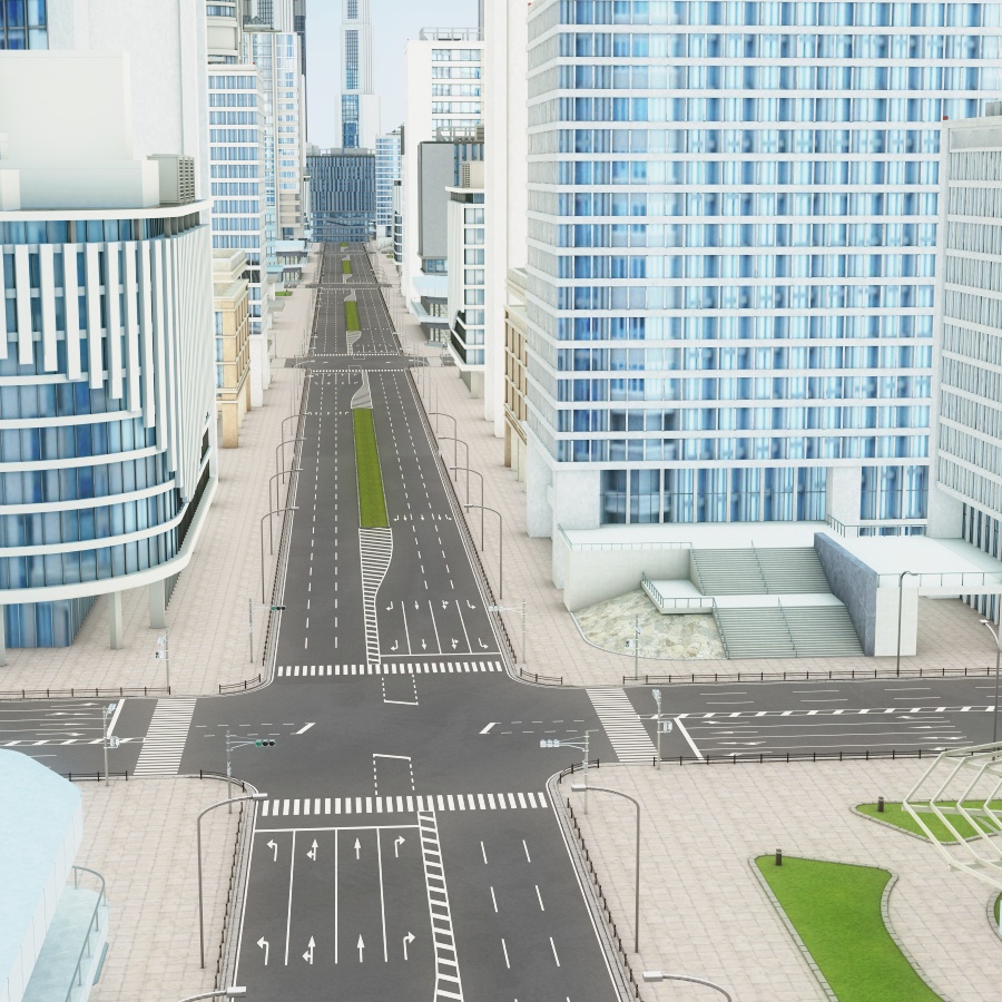 オフィス街交差点(昼・カラー)