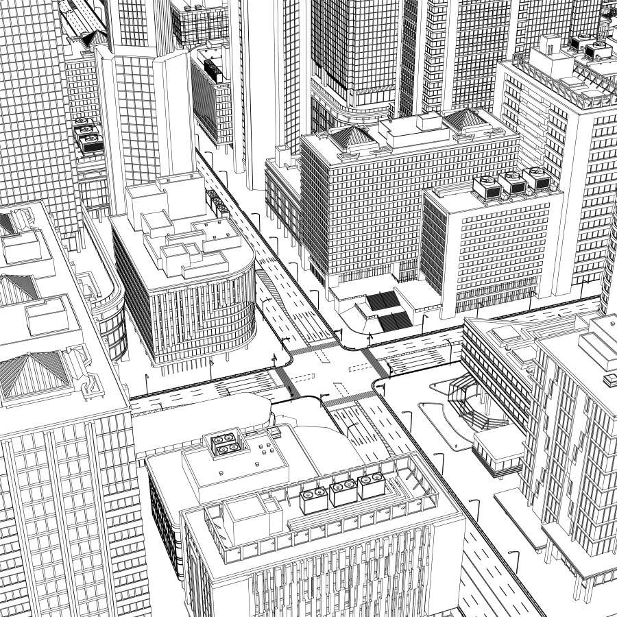 オフィス街交差点(昼・カラー)