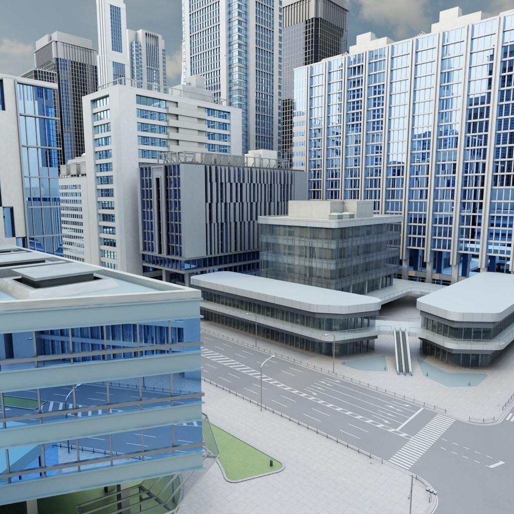 オフィス街交差点(昼・カラー)