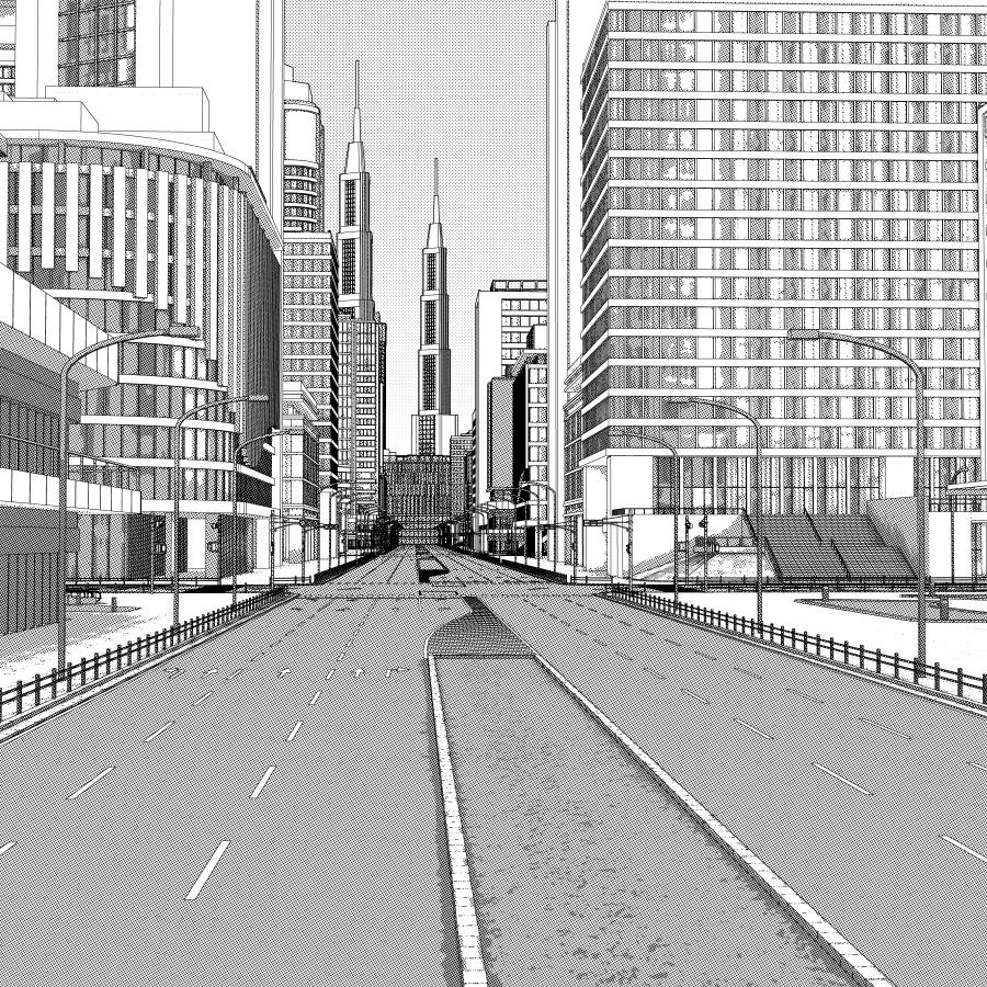 オフィス街交差点(昼・カラー)