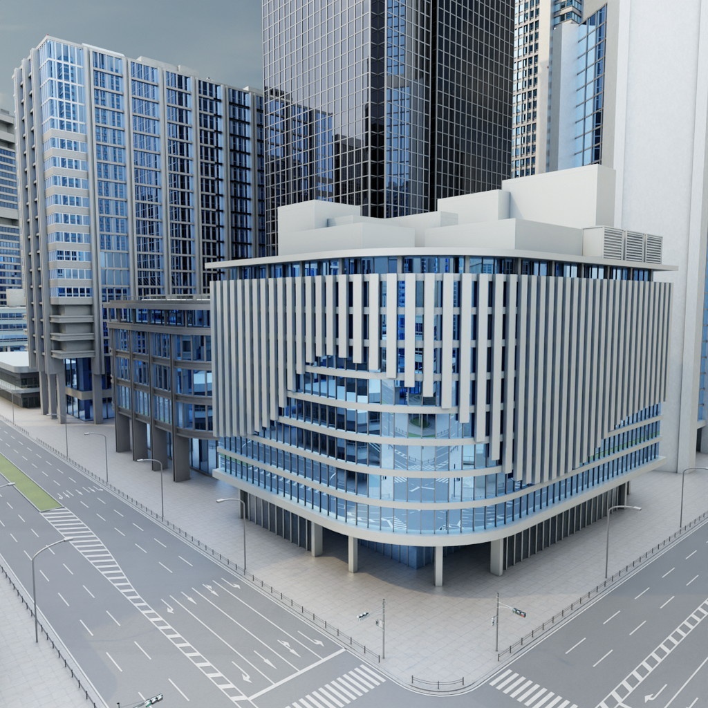 オフィス街交差点(昼・カラー)