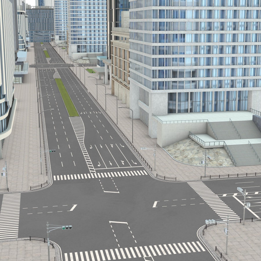 オフィス街交差点(昼・カラー)