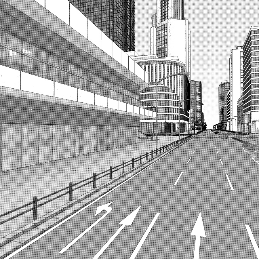 オフィス街交差点(昼・カラー)