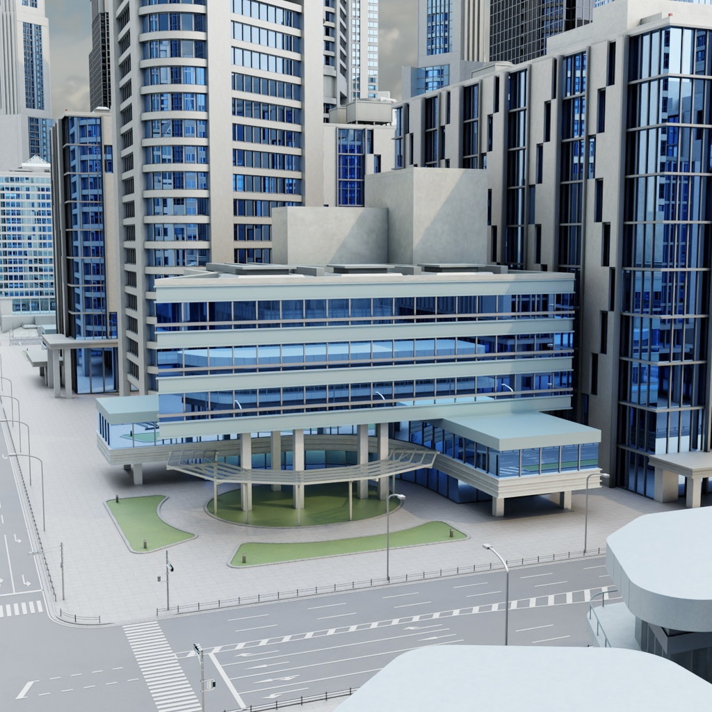 オフィス街交差点(昼・カラー)