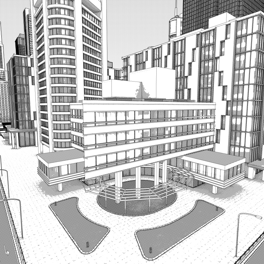 オフィス街交差点(昼・カラー)