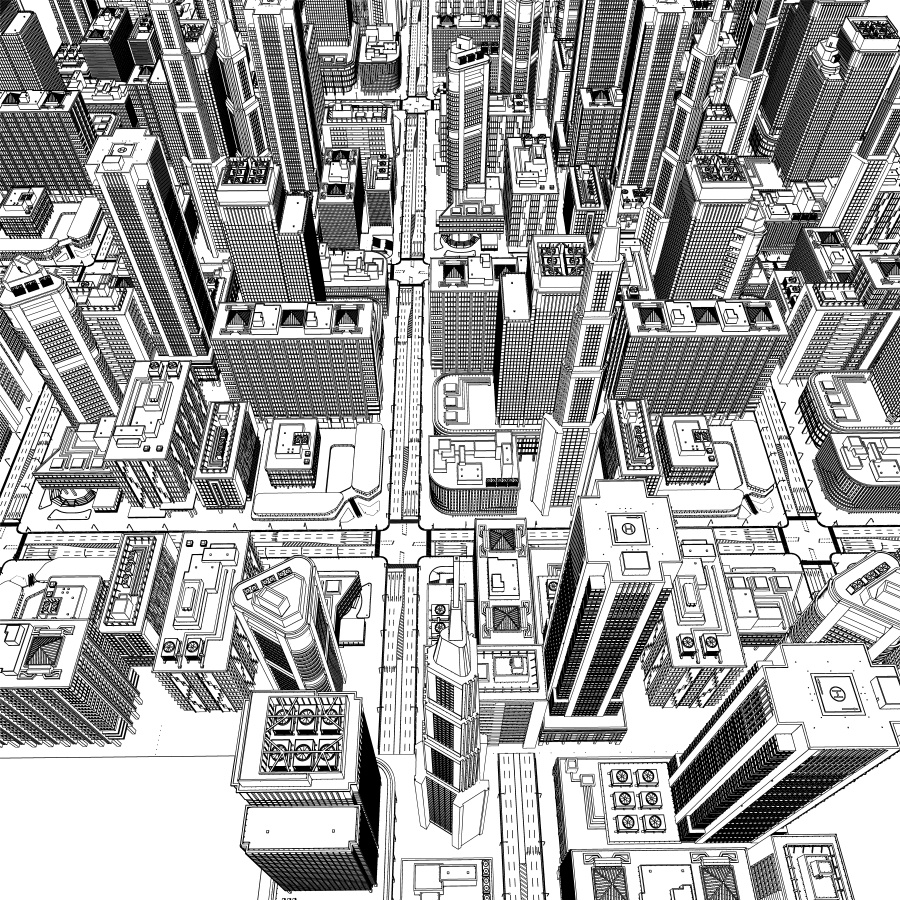 オフィス街交差点(モノクロ)