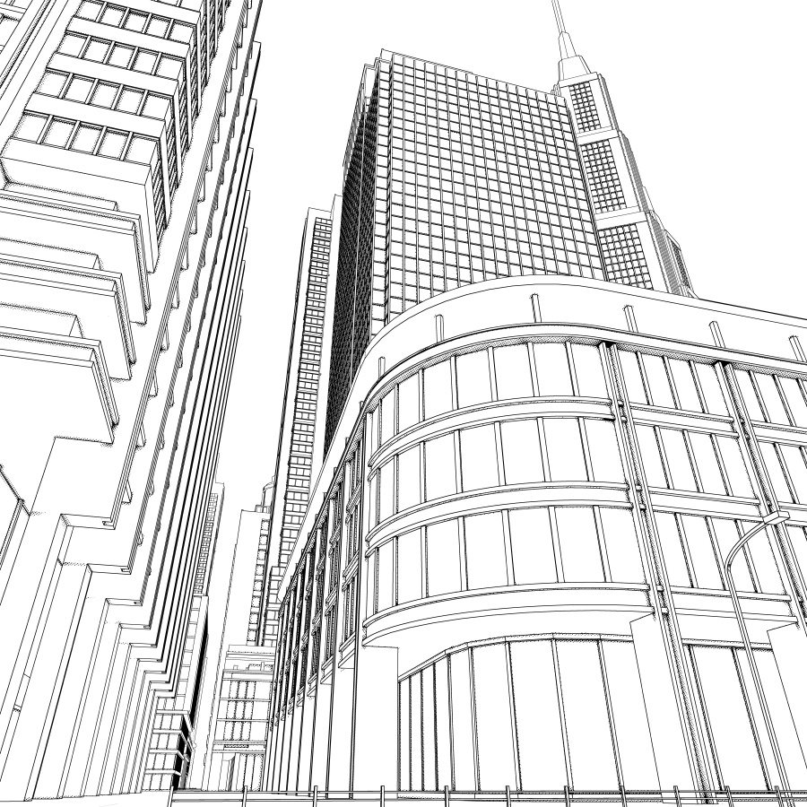 オフィス街交差点(モノクロ)