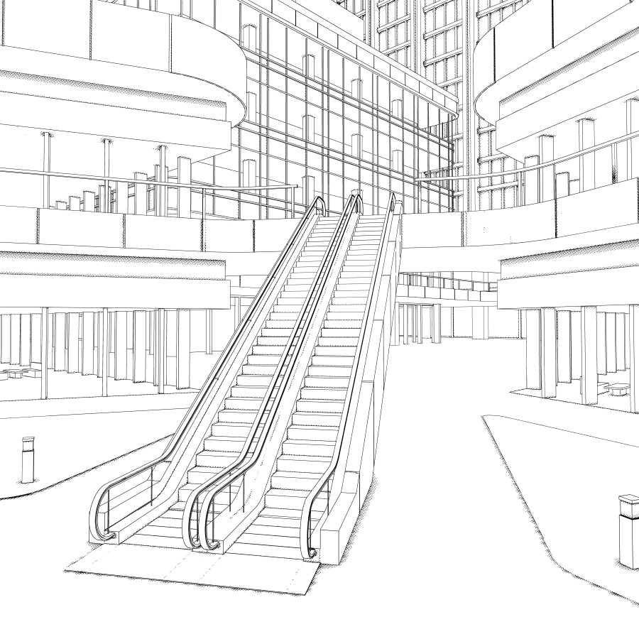 オフィス街交差点(モノクロ)