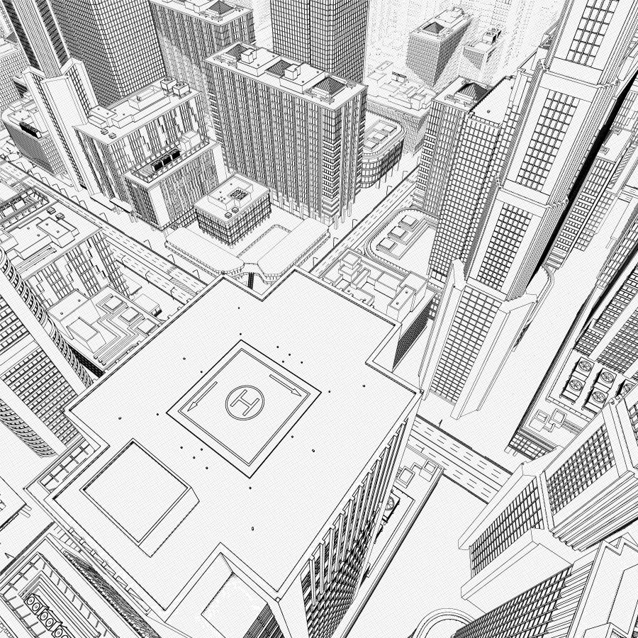 オフィス街交差点(モノクロ)