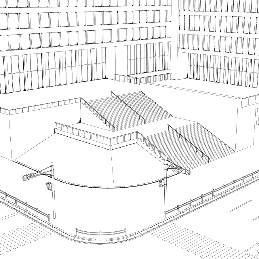 オフィス街交差点(モノクロ)