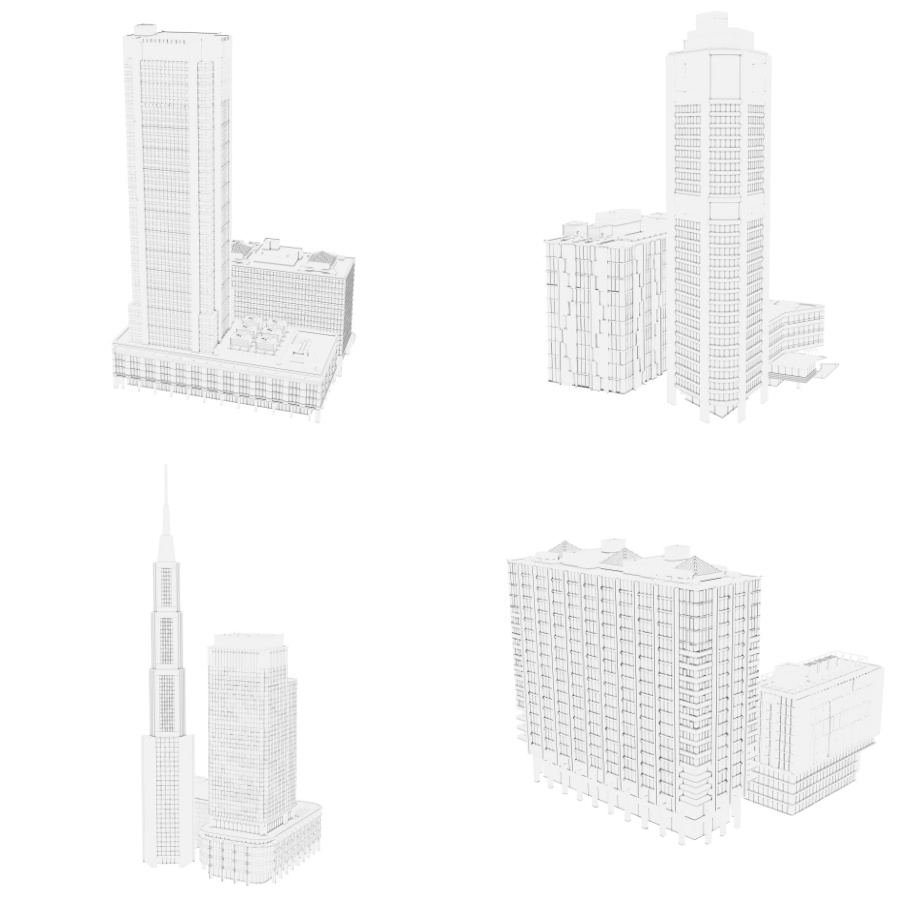 オフィス街交差点(モノクロ)