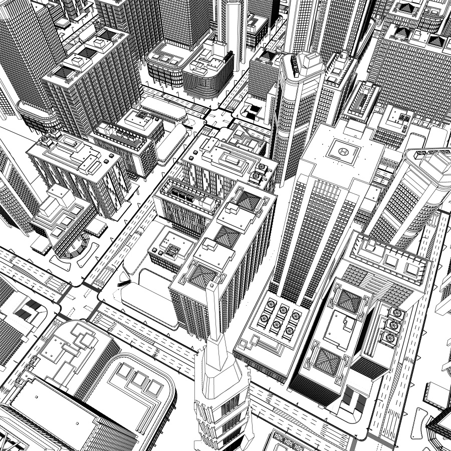 オフィス街交差点(モノクロ)