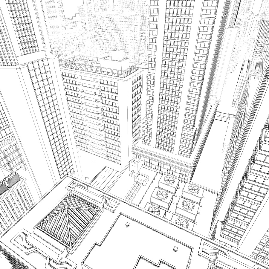 オフィス街交差点(モノクロ)