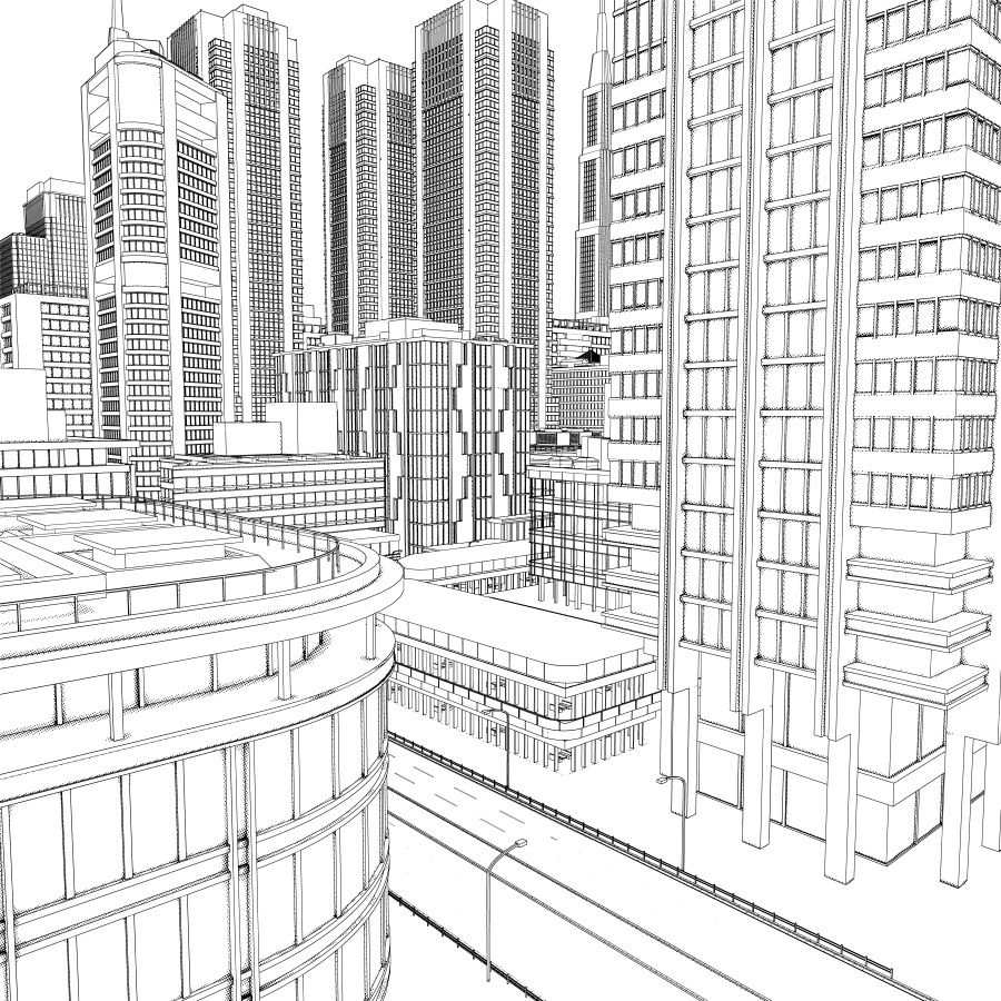 オフィス街交差点(モノクロ)