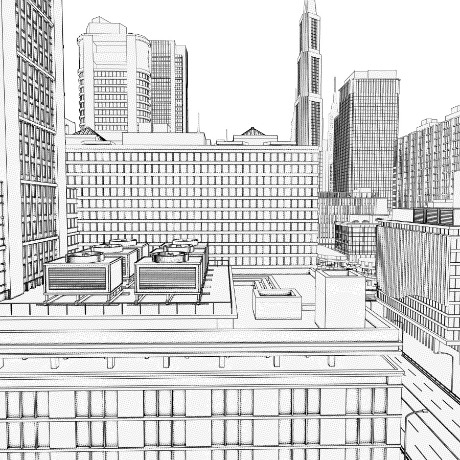 オフィス街交差点(モノクロ)