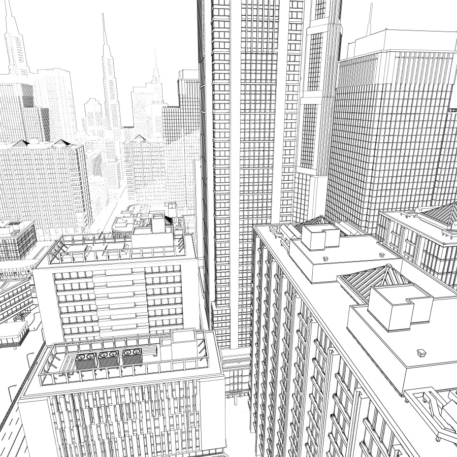 オフィス街交差点(モノクロ)