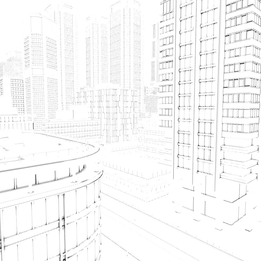 オフィス街交差点(モノクロ)