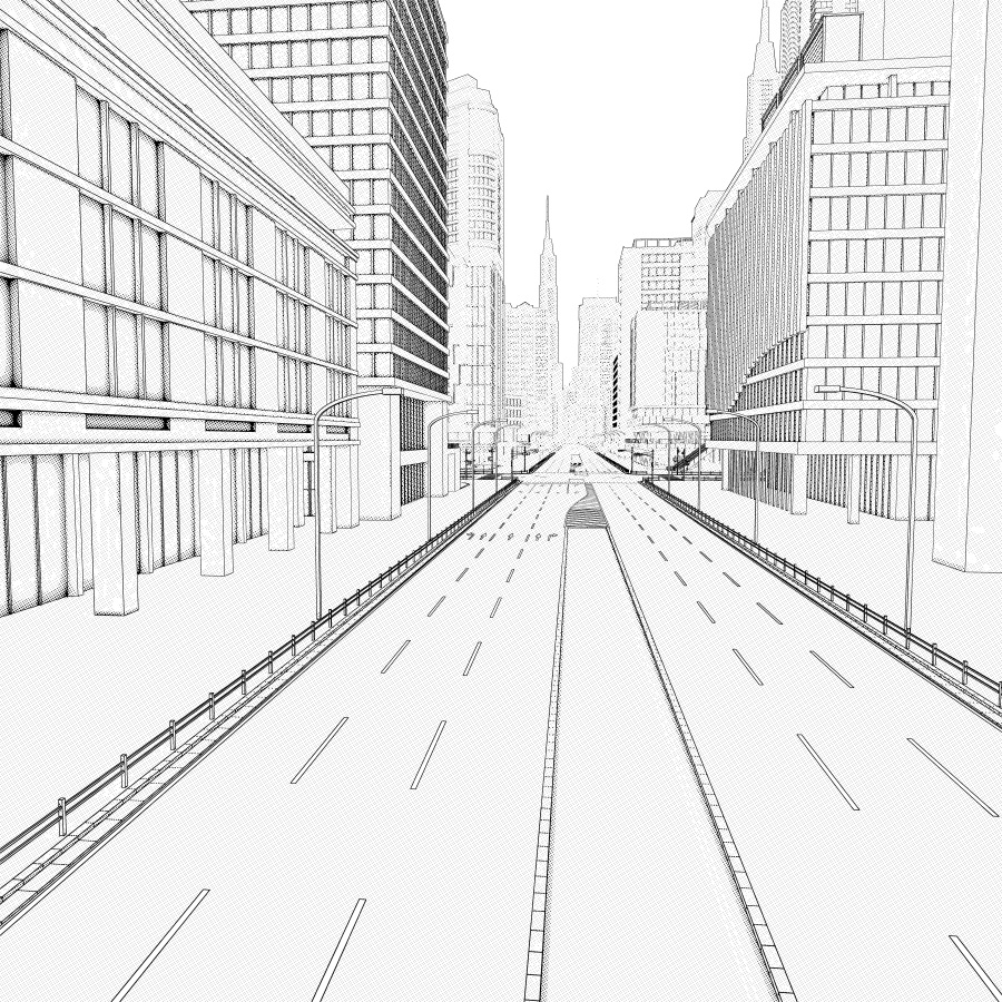 オフィス街交差点(モノクロ)