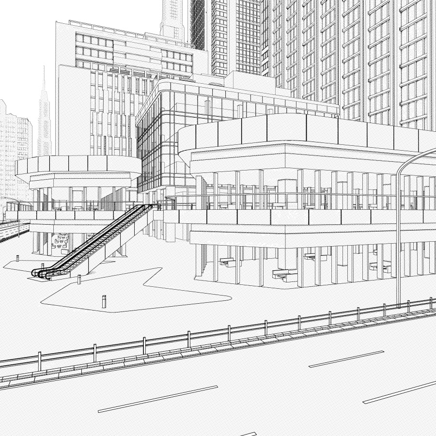 オフィス街交差点(モノクロ)