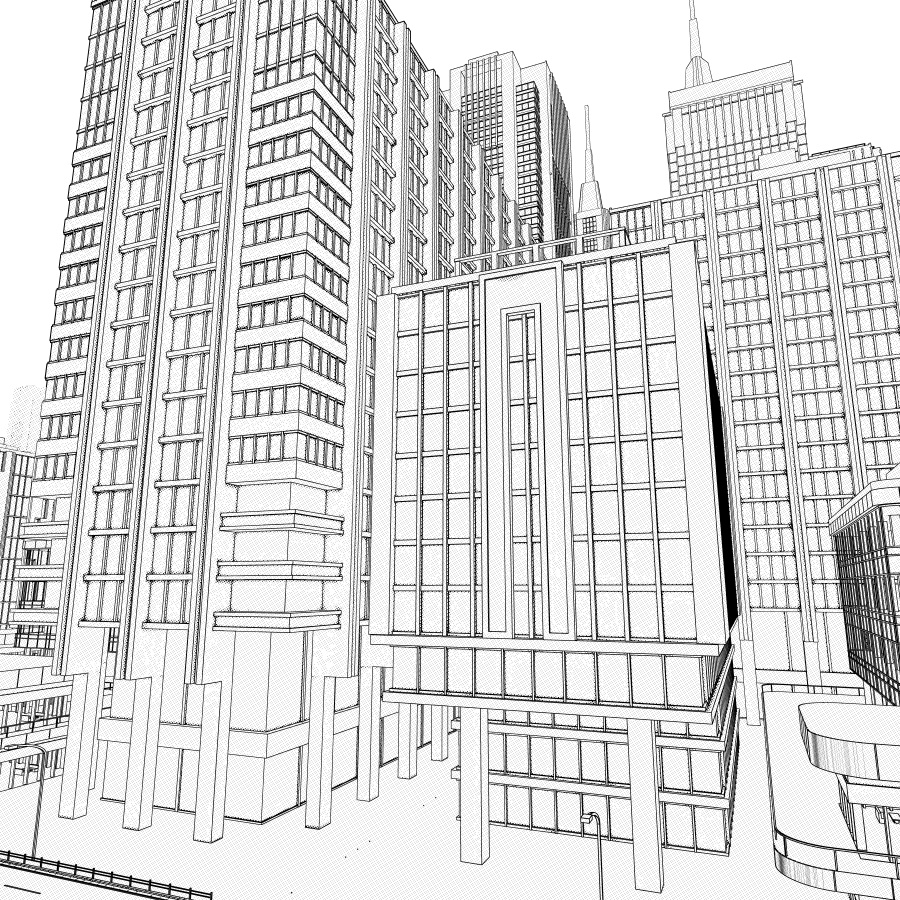 オフィス街交差点(モノクロ)