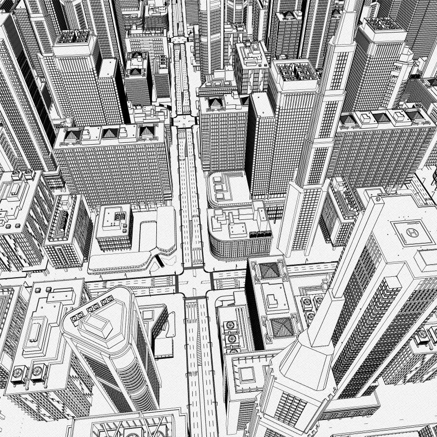 オフィス街交差点(モノクロ)