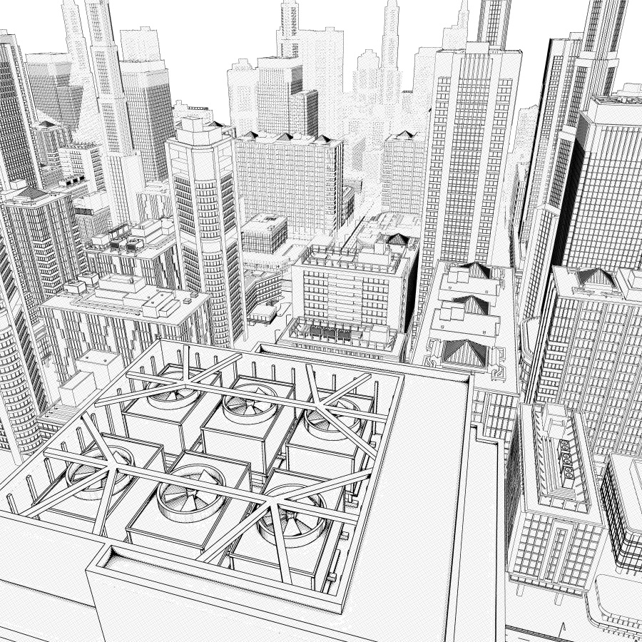 オフィス街交差点(モノクロ)