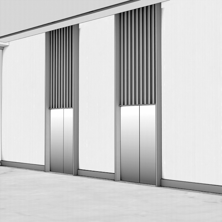 ラウンジとエレベーター(モノクロ)