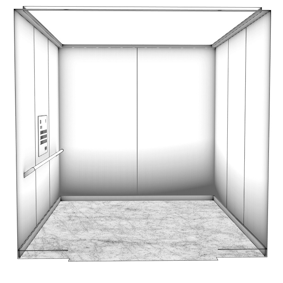 ラウンジとエレベーター(モノクロ)