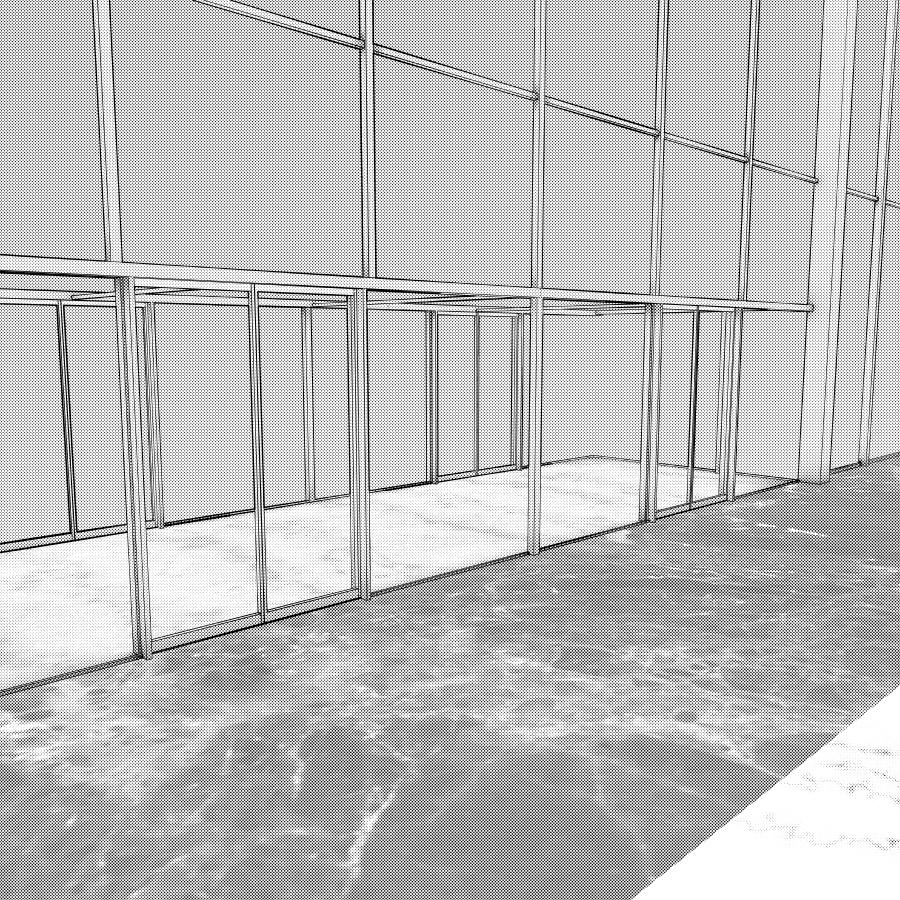 ラウンジとエレベーター(モノクロ)