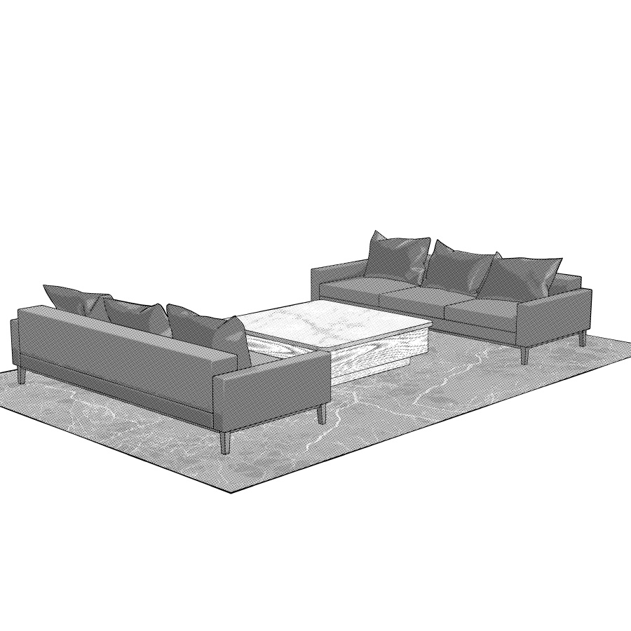 ラウンジとエレベーター(モノクロ)