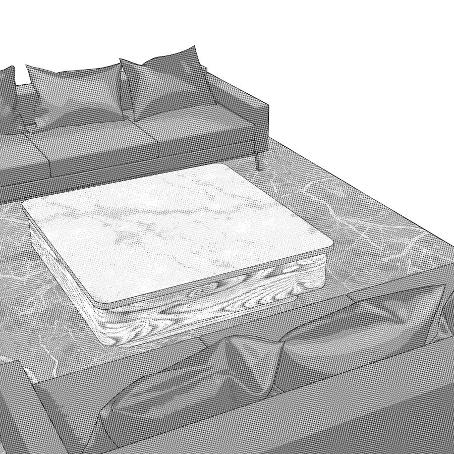 ラウンジとエレベーター(モノクロ)