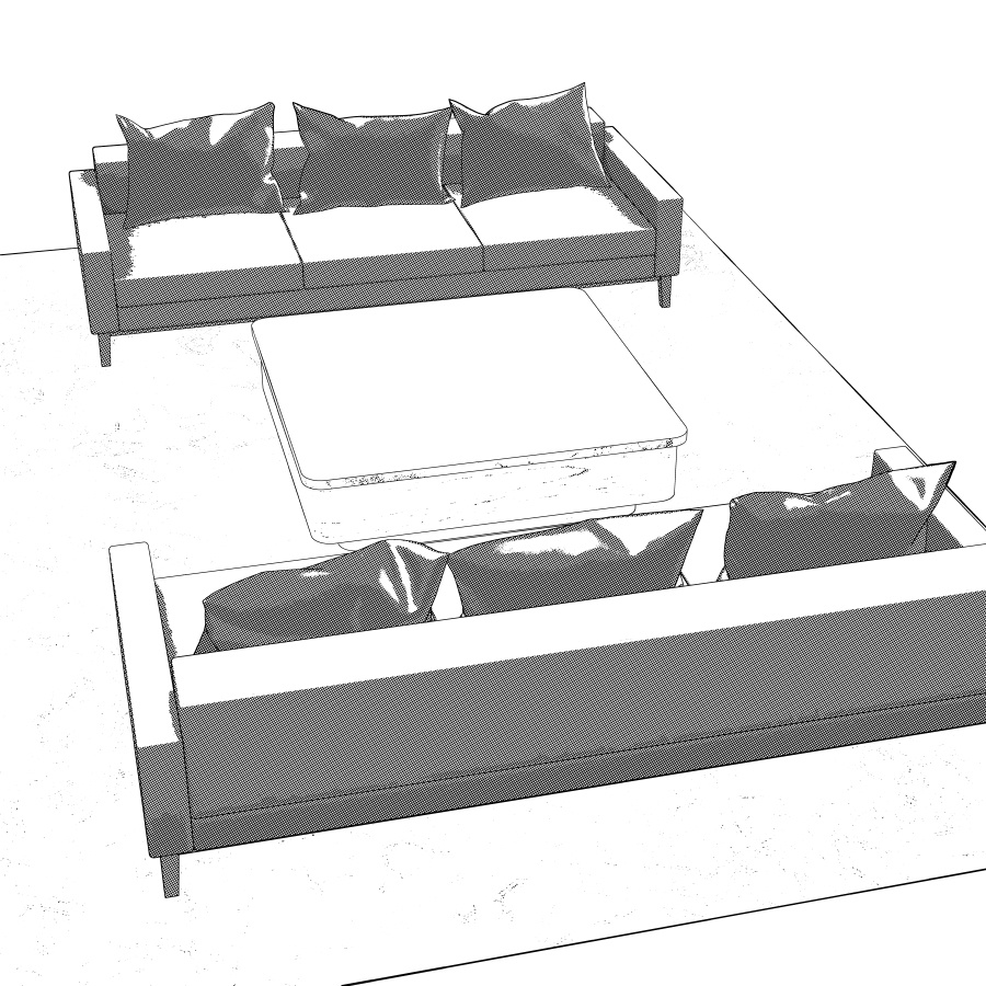 ラウンジとエレベーター(モノクロ)
