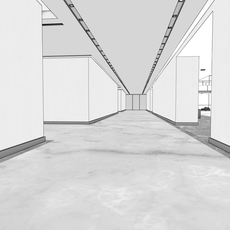 ラウンジとエレベーター(モノクロ)