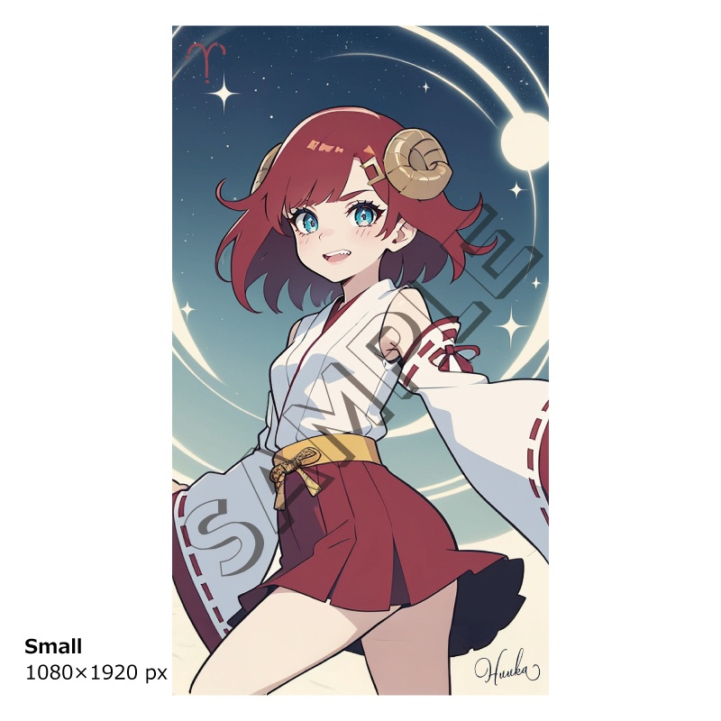 【12星座娘】牡羊座 の守護巫女 ─ 推し守護巫女シリーズ第8弾! │ スマホ壁紙サイズ