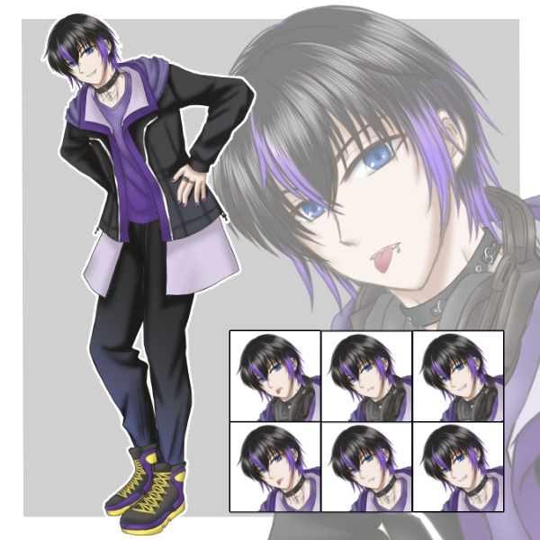 【立ち絵素材】パンク系男子【表情差分3種×2種】