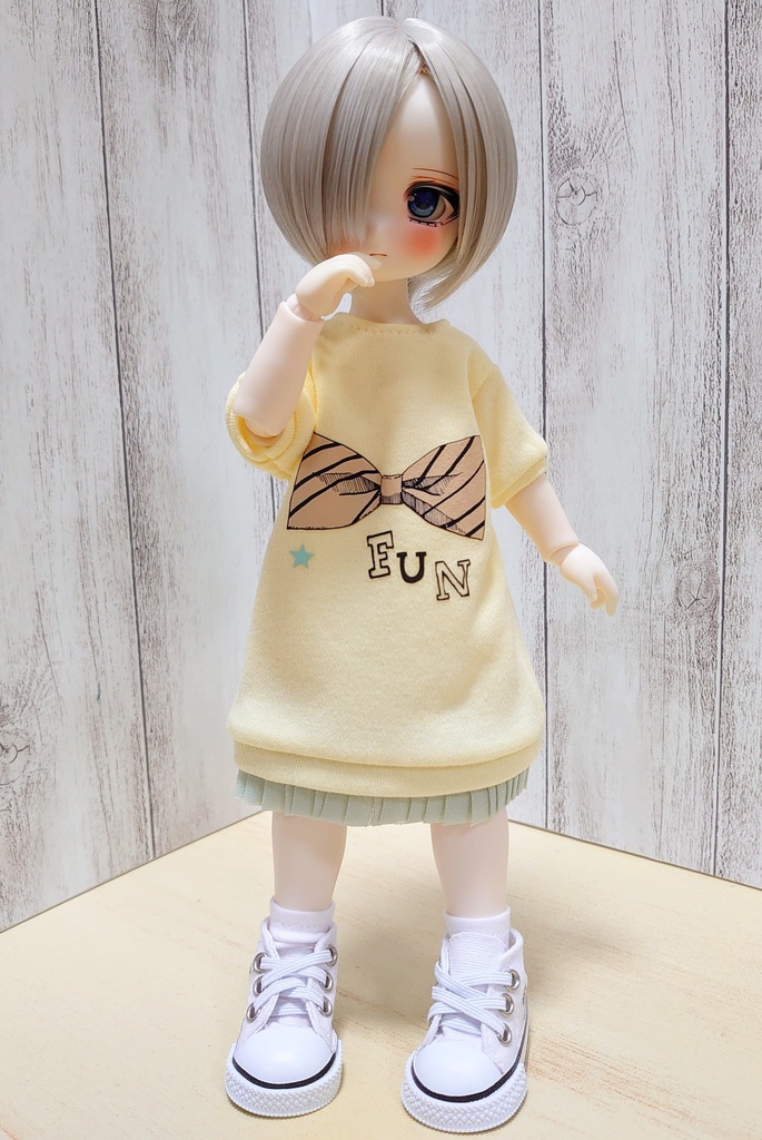 半袖カットソーワンピース/リボン柄