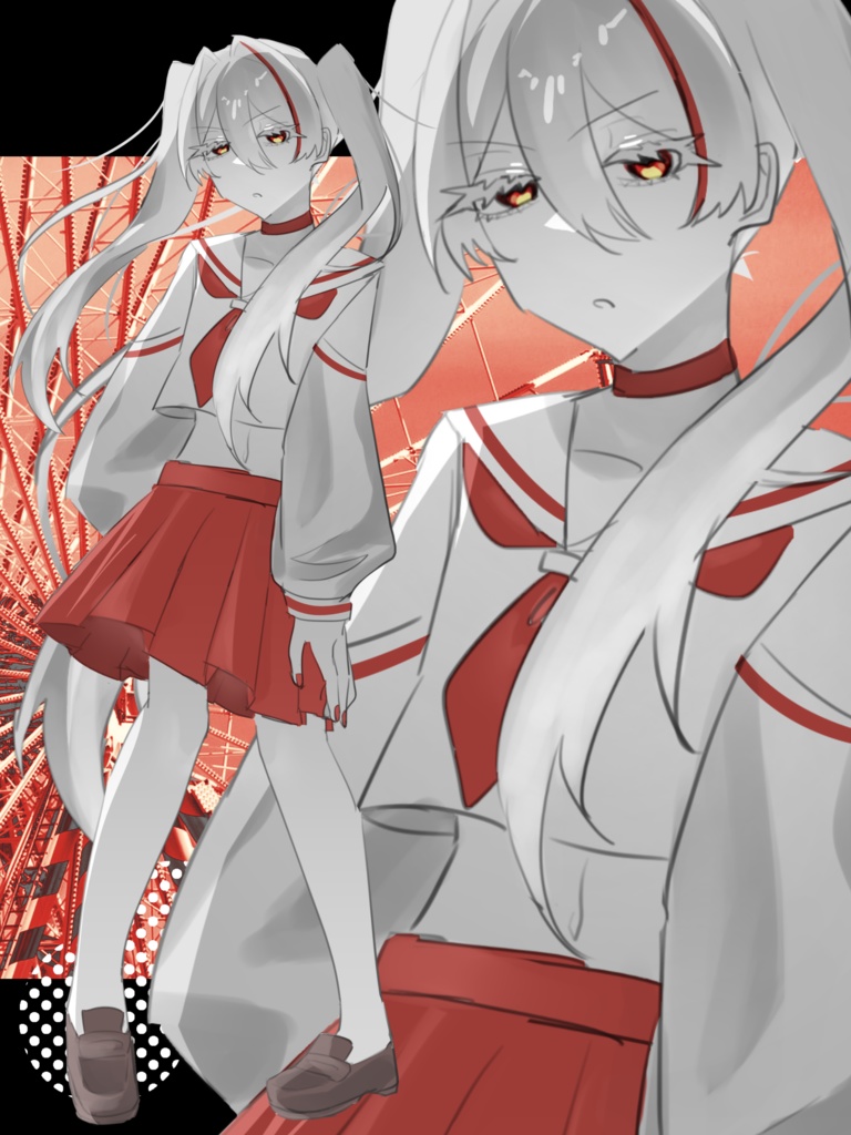 【立ち絵素材】白髪セーラー服の女の子_001