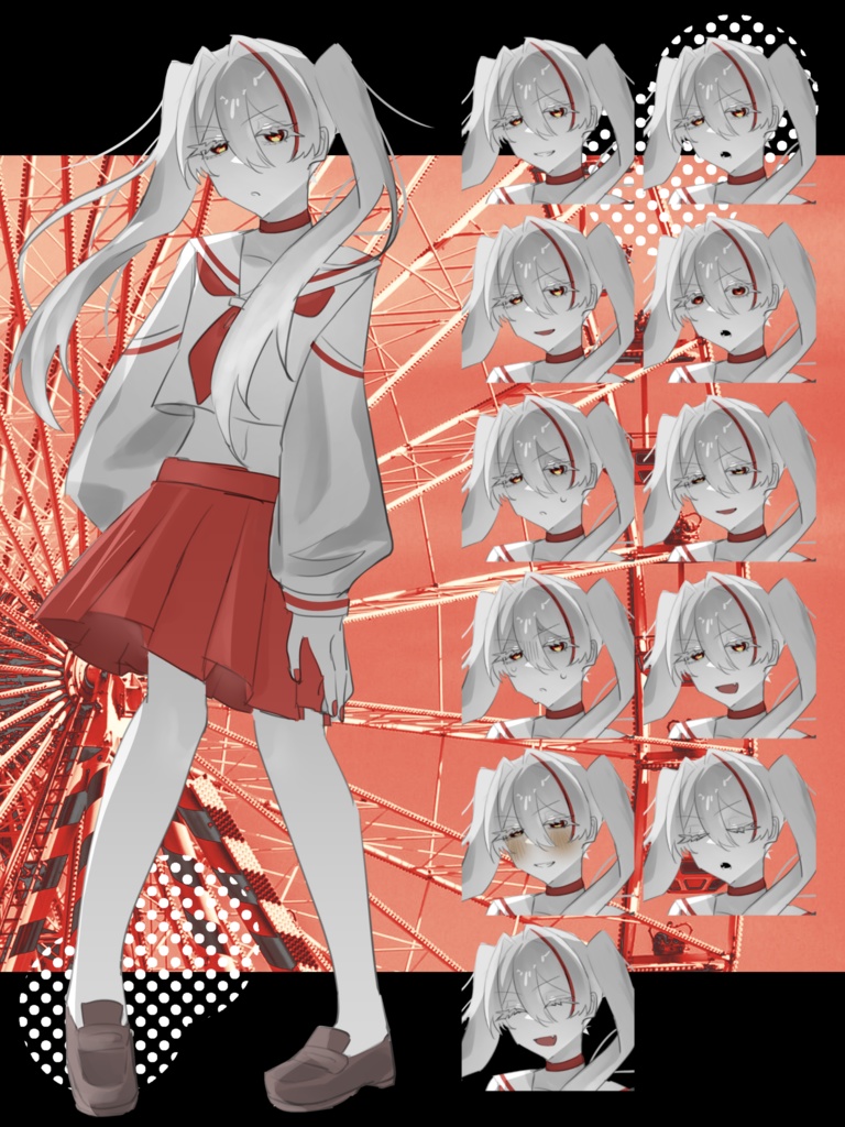 【立ち絵素材】白髪セーラー服の女の子_001