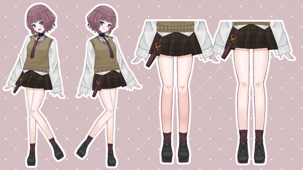 【汎用モデル】ふわ赤髪ちゃん【表情差分22種/色変え可】