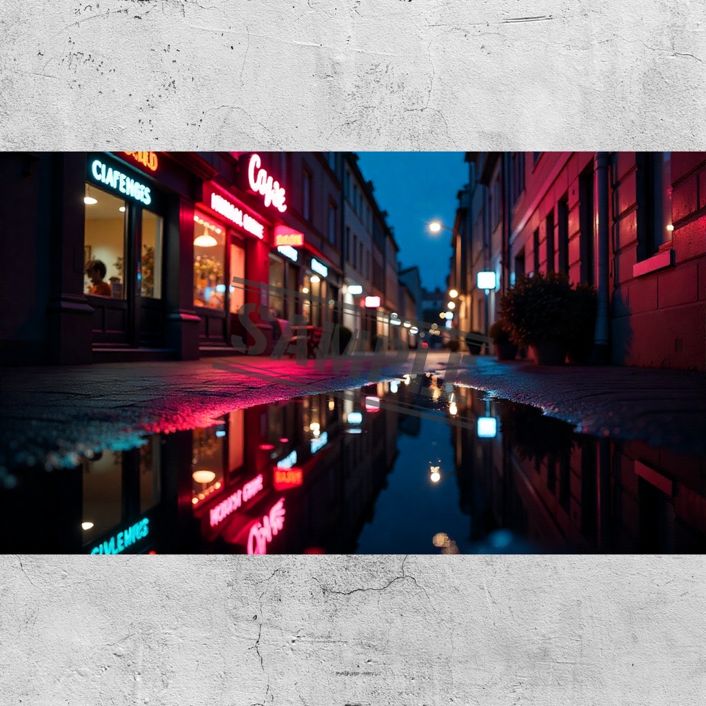 雨上がりの夜景×ネオン反射 Pro|AI背景素材10枚【商用可】Vol.1